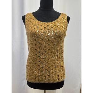 Vintage 1960s gold sequin top 100% wool 
Ptp: 17
